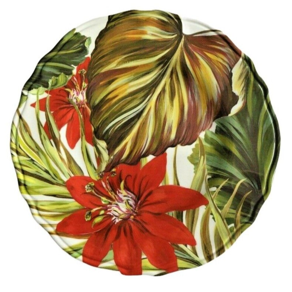 Tropical Palm Hibiscus Set of 4 Melamine Salad Plates 9" Beach Summer Cottage